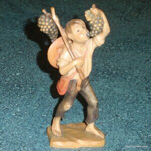 "Good Summer" Anri Wood Carving Signed Bernardi Boy Eating Grapes 5.75” Figurine